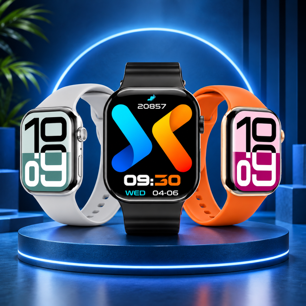 Futuristic Smartwatch Trio Display